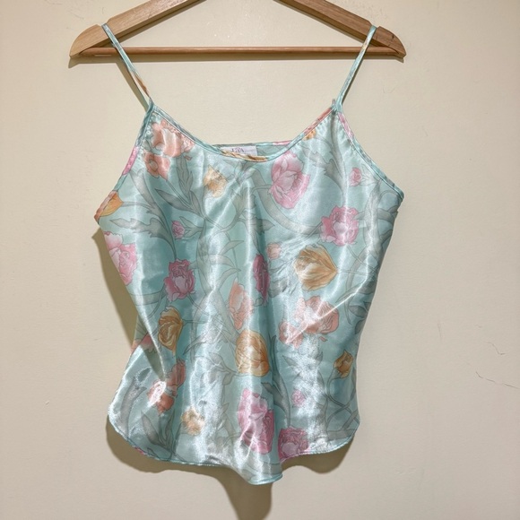 Women’s Vintage Silk Satin Floral Print Tulip Slip Tank Top Pjs Top No Size Tag - Picture 5 of 16
